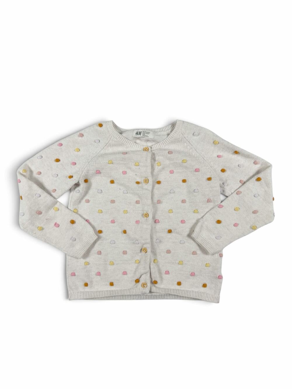 H&M Embroidered Polka Dot Cotton Cardigan Cream 4-5 Years